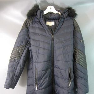 Michael Kors Navy & Black Faux Fur Hooded Coat